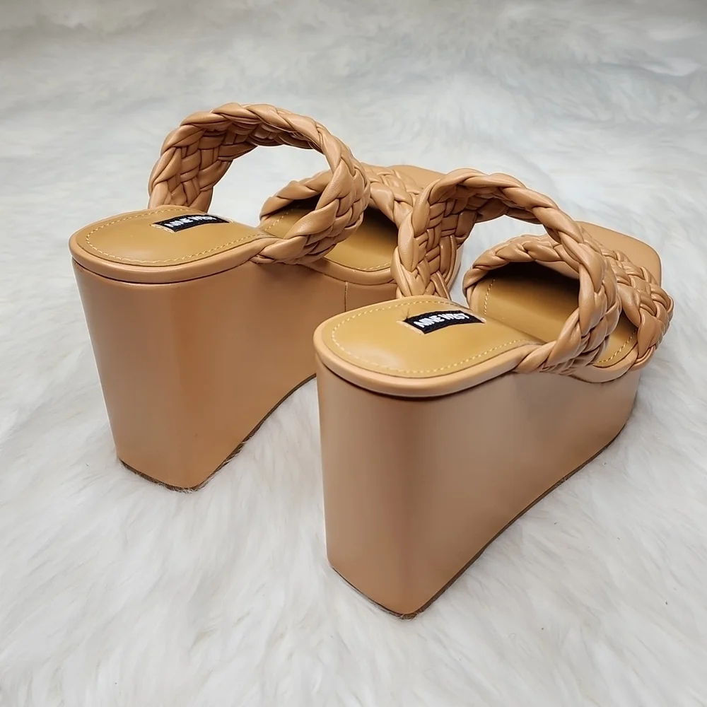 Nine West Nessie 3 Platform Wedge Heels Light Cognac
